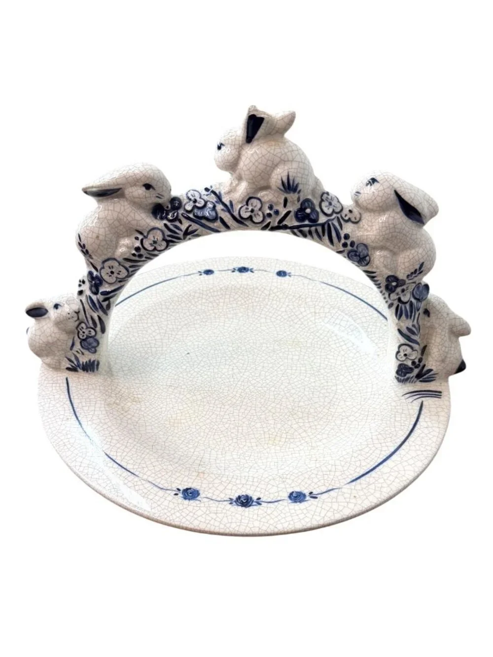 Vintage The Potting Shed Dedham Rabbit Handled Serving Tray Plate MC29 - Blue &